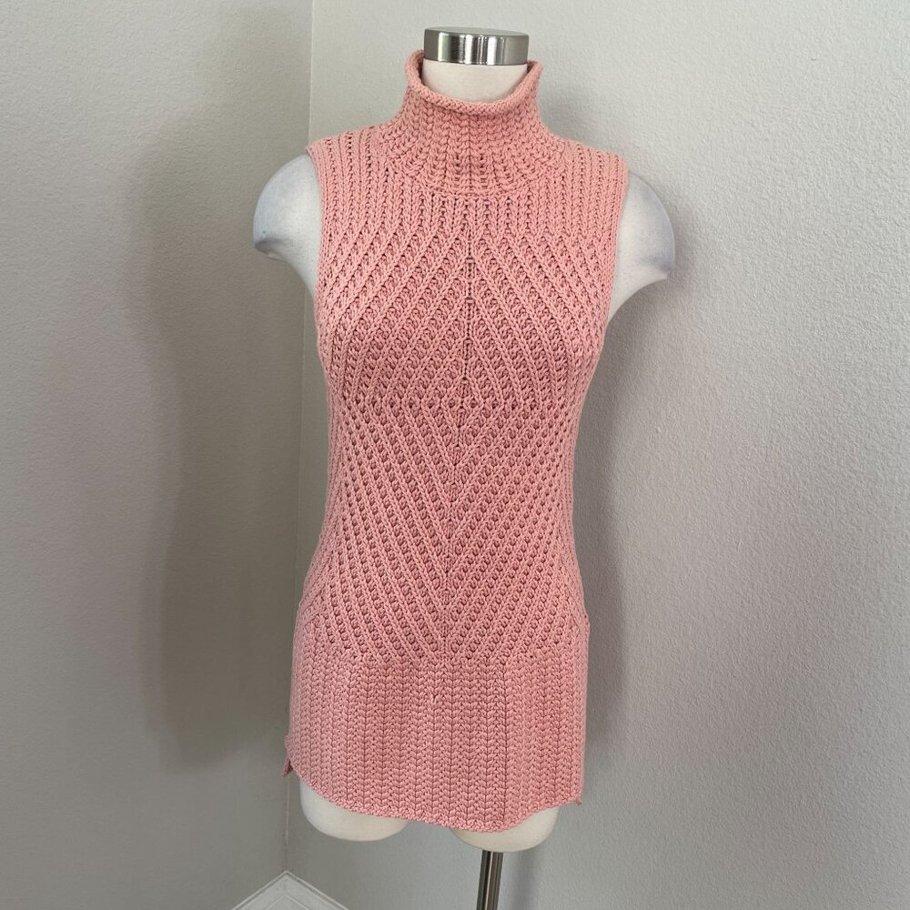 Alice + Olivia Womens Small Pink Knit Sleeveless Turtleneck Sweater Vest